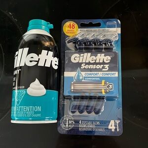 Gillette Bundle Sensor 3 set of 4 disposable, razors and Sensitive Shaving Cream